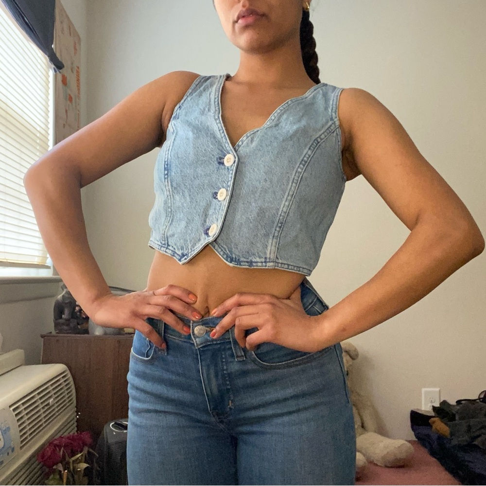 Madewell Cotton-Hemp Denim Katrina Crop Vest Top